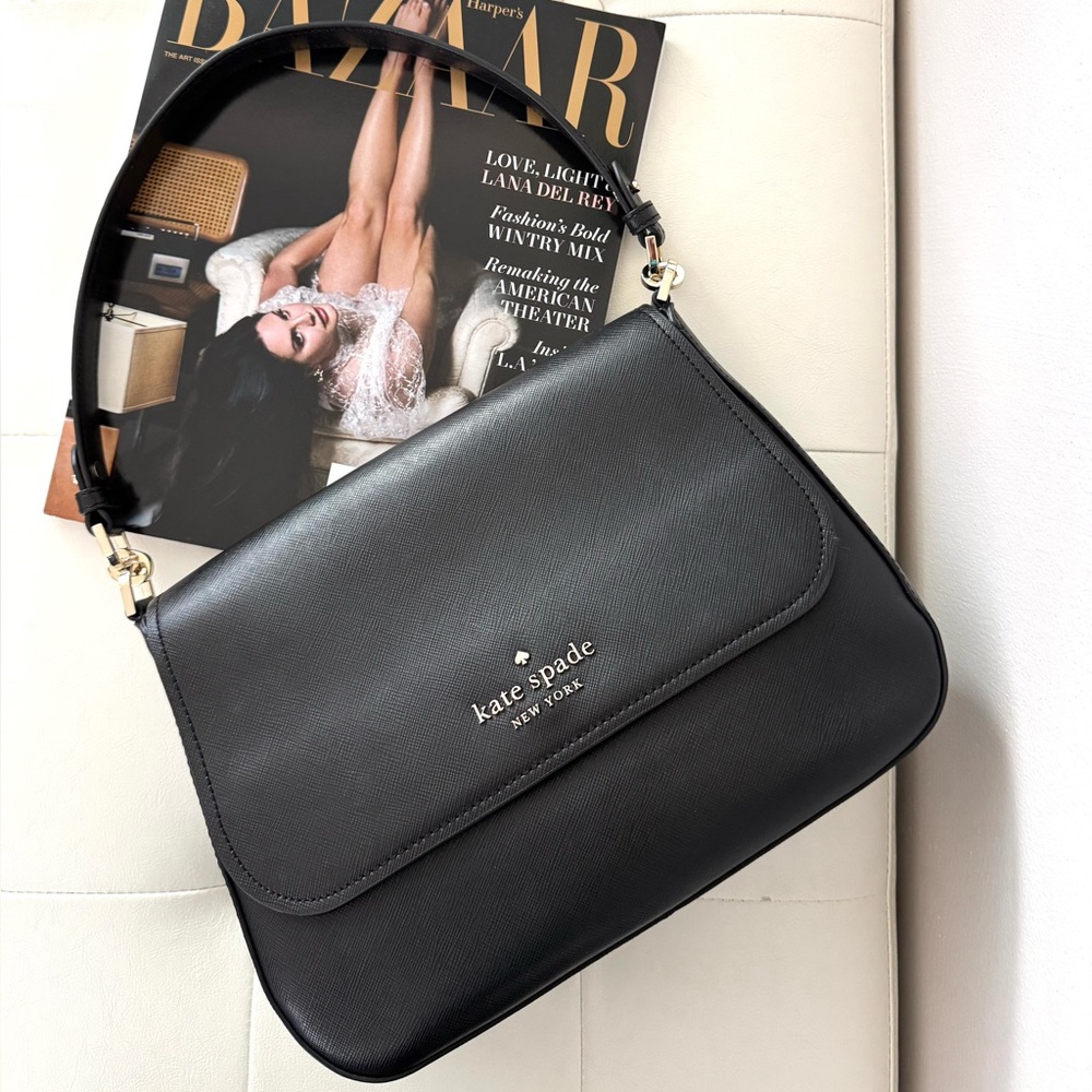 kate spade Black Leather Shoulder Bag with Gold Hardware